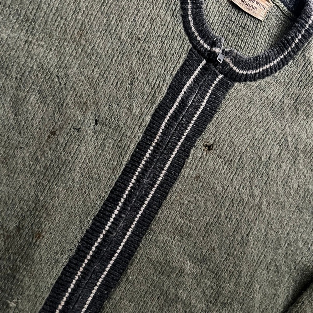 Vintage Pennleigh Mohair Zip Up Cardigan Large Green 1960s Distressed - Picture 6 of 10